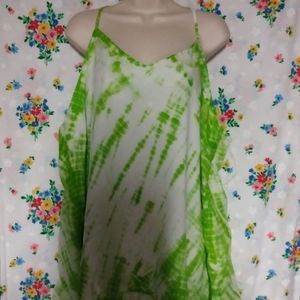 Ashley Stewart Spaghetti Strap Top, sz 20, Green White tie dye, NWT